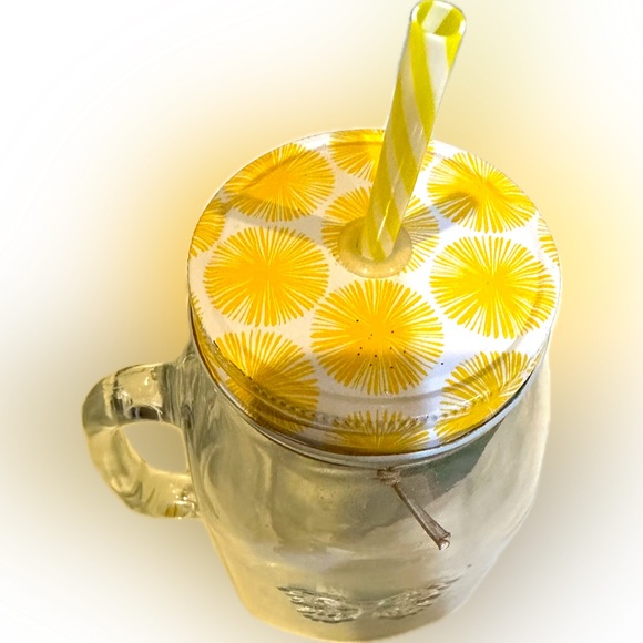 PIONEER WOMAN 32oz CLEAR LEMONADE MASON MUG WITH STRAW SIMPLE HOMEMADE GOODNESS - Picture 4 of 13